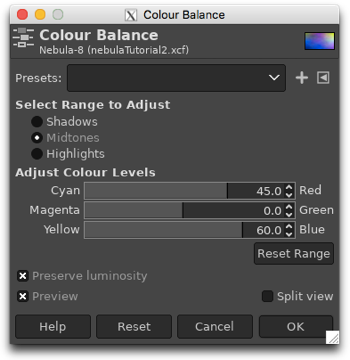 Using the Colour Balance to adjust the Shadows, Midtones and Highlights