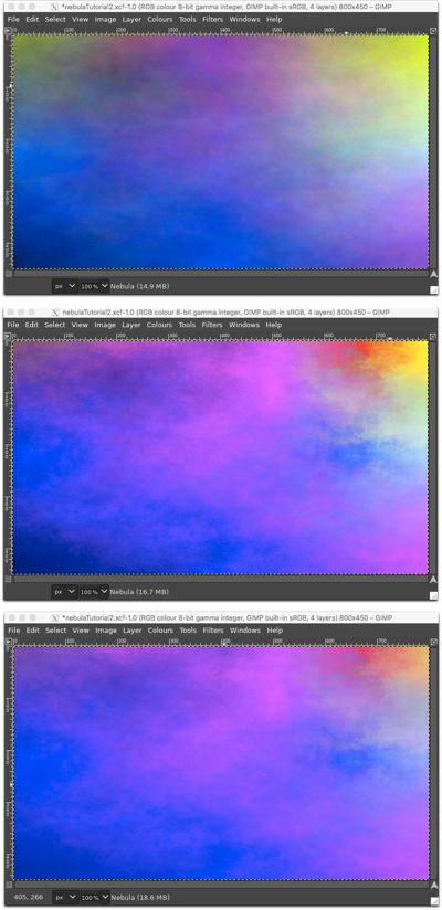 Top: Plasma, Middle: after applying Colour Balance, Bottom: after applying Colour Levels