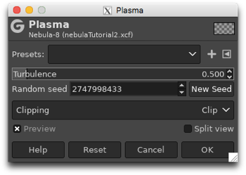 Using the Plasma filter to fill the layer with random blobs of colour