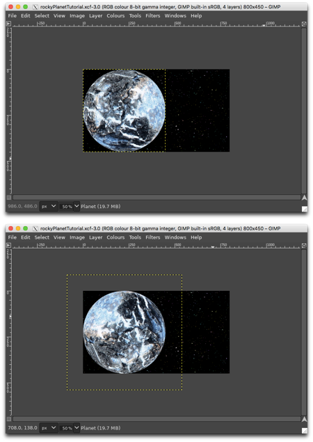 Top: planet before rotation, Bottom: planet after rotation