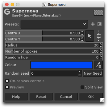 Adding the Supernova filter to create a sun for our planet