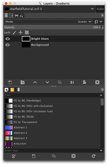 Changing the Bright Stars layer mode from Normal to Screen