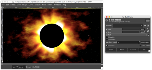 Using the Solid Noise filter to add interest and movement to the outer corona