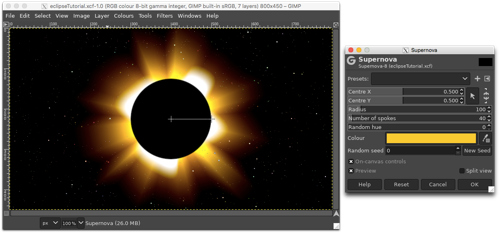 Using the Supernova filter to add rays (and colour)