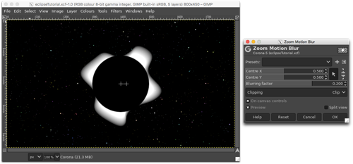 Using the Zoom Motion Blur to extend the lumpy edge to create an irregular cloud around the white circle