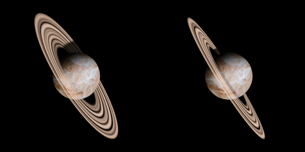 Left: original image, Right: using perspective and adding ring shadows on the disk of the planet