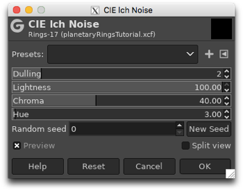 Using the CIE lch Noise filter to create a field of random coloured dots on the black background