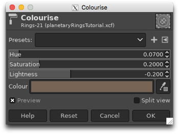 Colourising the monochrome rings by adjusting the Hue, Saturation and Lightness