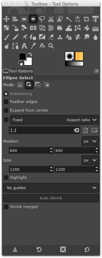 Using the Ellipse Selection tool to define a circle