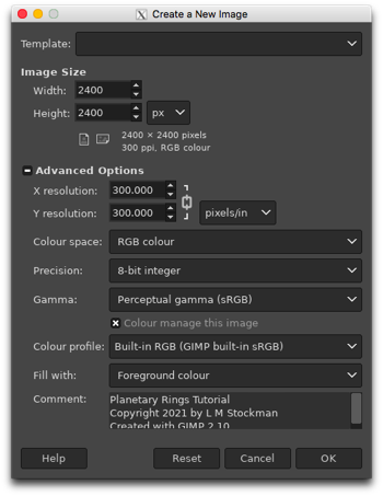 Creating a new image in GIMP