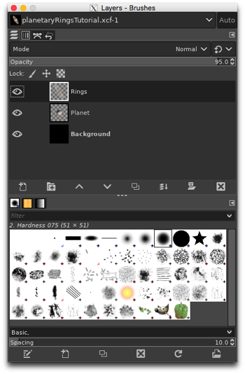 Reducing the opacity of the Rings layer