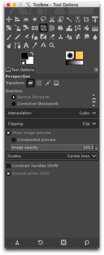 Dialog box for the Perspective transform