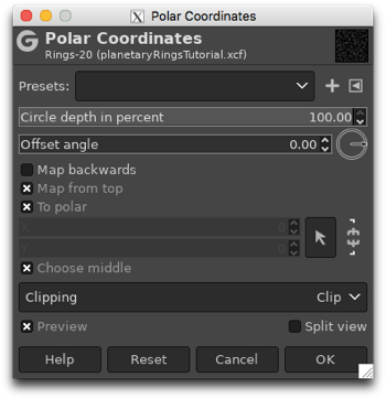 Applying the Polar Coordinates filter to turn a square into a circle