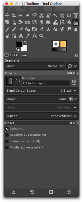 Using the Gradient (formerly Blend) tool to apply a gradient to the layer