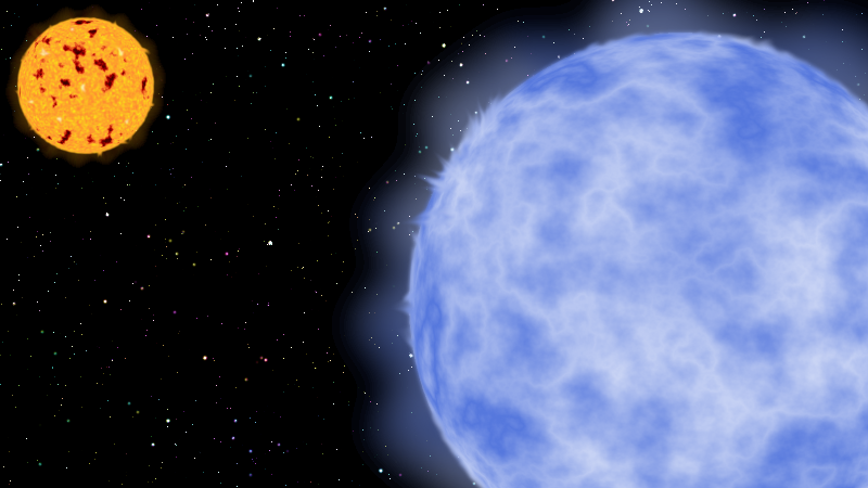 A binary star consisting of a blue giant and an orange-yellow dwarf