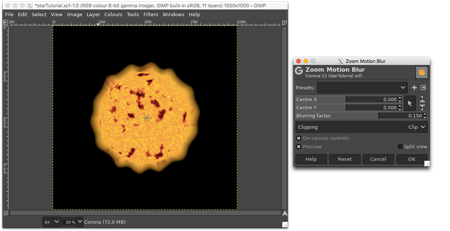 Using the Zoom Motion Blur to extend the lumpy edge to create an irregular cloud around the star